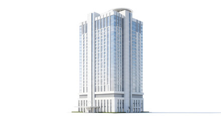 Fototapeta premium A high-rise building with a modern architecture design stands tall with multiple floors and windows, Whisk reference visible in the detailed structure.