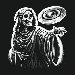 Grim Reapers Cosmic Game: A Skeletal Figure with a Flying Disc.