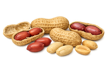 Peanuts with shells and peeled kernels isolated