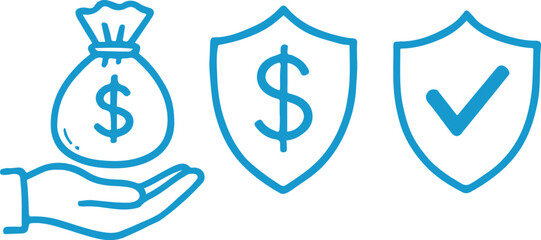 Hand drawn line art financial security icon set transparent