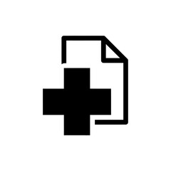 Obraz premium Simple black medical cross and document icon on white background.