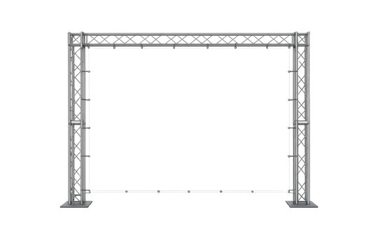 Metal truss structure forming a stage frame on transparent background