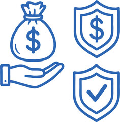 Hand drawn line art financial security icon set transparent