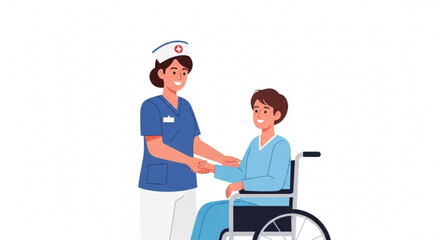 Nurse assisting patient in wheelchair with care and support in a clinical setting with empathy