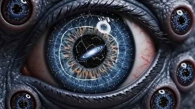 Surreal Closeup of Human Eye with Multiple Eyes.