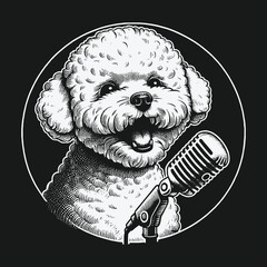 Dogs Serenade: A Bichon Frises Musical Performance in Monochrome.