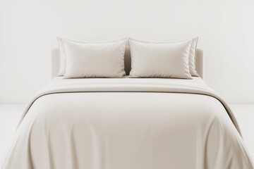 White bed with two pillows on minimalist background clean