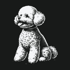 Charming Poodle Illustration: A Detailed Black and White Drawing.
