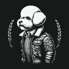 Poodle in a Leather Jacket: A Stylish Canine Portrait.