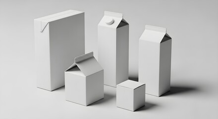 White Geometric Carton Packaged Boxes Standing on Gray Surface