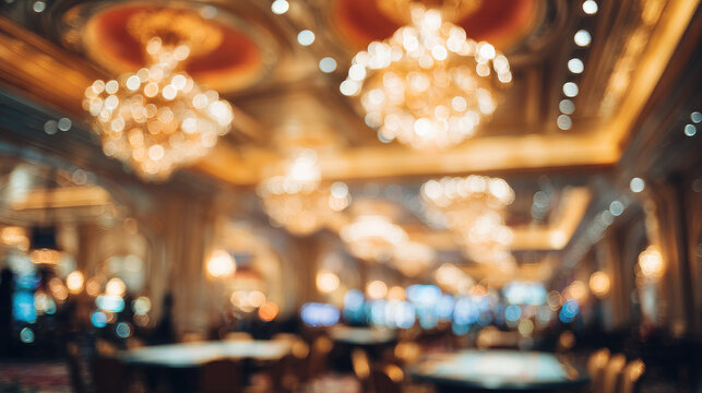 Luxury casino hall, blurred bokeh background, Las Vegas, poker room, gambling house, slot machines, defocused backdrop, lights