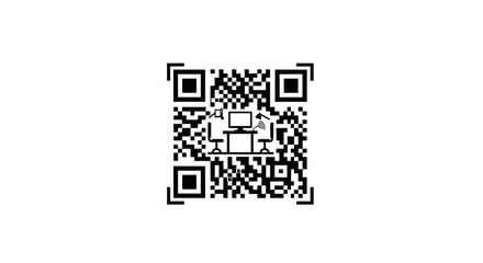 Fototapeta premium Qr code representing a desk with computer and chair in vector