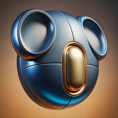 Futuristic Metallic Blue and Gold Robotic Sphere with Glossy Finish and Sleek Modern Design on Warm Gradient Background Symbolizing Artificial Intelligence, Innovation, and Advanced Technology Concept