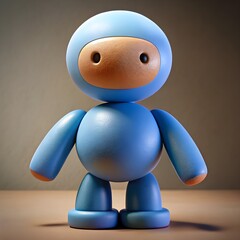 Cute Blue Toy Robot Character with Rounded Shapes and Glossy Finish on Neutral Background 3D Render
