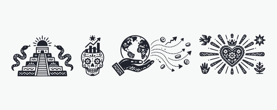 Mexican Folk Art Icon Set: Culture, Finance, and Globalism