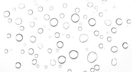 Clear water droplets scattered on surface with soft shadows - Crystal clear water element with transparent background for clean modern and minimalist design applications