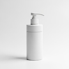 Minimalist white pump bottle with transparent cap on light background