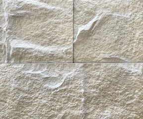 Close up of natural white beige limestone granite with 3D texture. Rough natural bright slate stone slab, suitable for floor and wall material finishes. Seamless background texture.