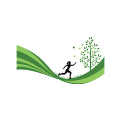 Fototapeta premium Eco friendly lifestyle illustration with running woman and growing tree