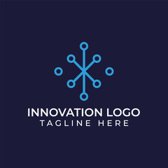 innovation technology logo with connected node network icon modern digital tech branding concept on dark background