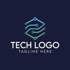 modern abstract technology logo with circuit network icon and tech company branding concept on dark background
