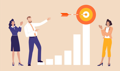 Businessman reporting growth and reaching annyal target. 