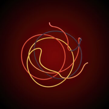 A chaotic, winding line abruptly stops, creating a large void before resuming on an unpredictable, completely different trajectory ,nonlinear ,route ,obstacle