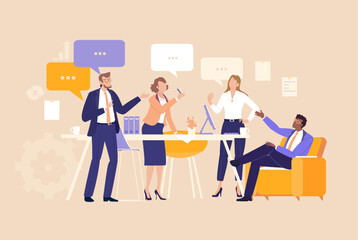 Strategic Team Meeting. Business people engage in focused discussion during a meeting, collaborating to analyze problems and develop practical solutions together.