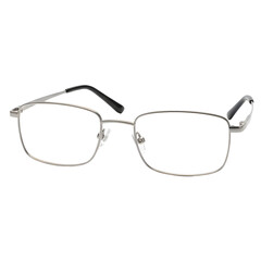 Silver Eyeglasses With Textured Frame and Black Arms on Transparent Background