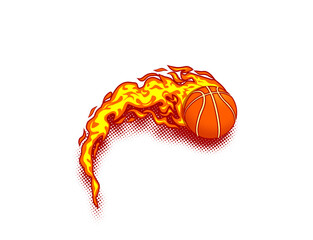 Flying Basketball with Curved Fire Flame Trail Vector © Riska
