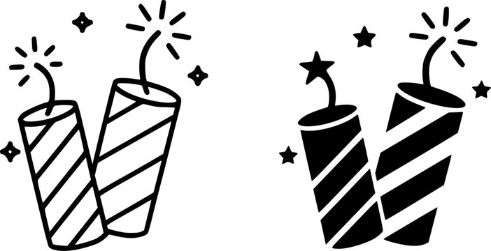 Icon for birthday, vector illustration of firecracker, black and white in outline and silhouette design style