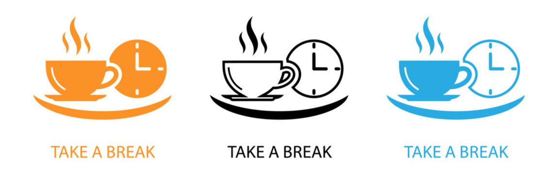 Take a break concept with coffee cup and clock icons