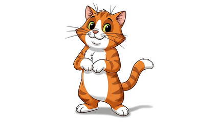 Obraz premium Orange and white cartoon cat standing isolated on a transparent background