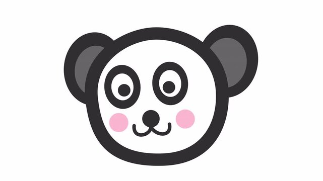 Adorable panda face cartoon icon isolated on a transparent background. Cute minimalist animal mascot character head stickers for kids' nursery and education element concept. Seamless looping.