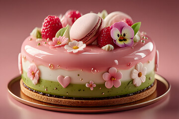 chocolate cake with pink frosting and sprinkles