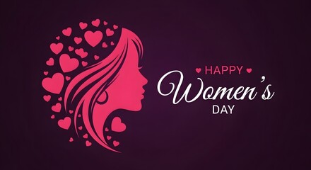 Happy women's day celebration with pink hearts and silhouette