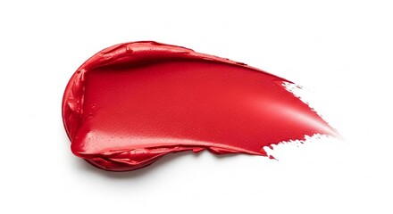 Vibrant red lipstick swatch isolated on white background close-up beauty product