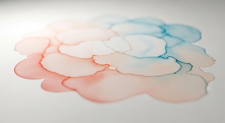 Abstract Watercolor Clouds in Soft Pink Blue Hues on White Background