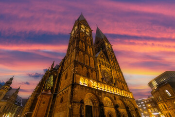 Iconic landmarks from the center of Bremen Schnoor, , the Dom Cathedral and old town