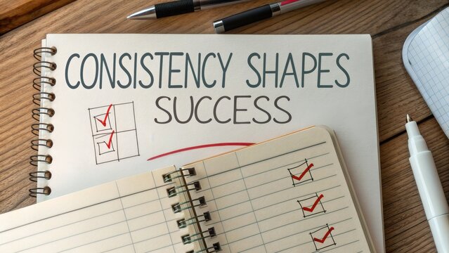 Notebook with checklist and words about achieving success