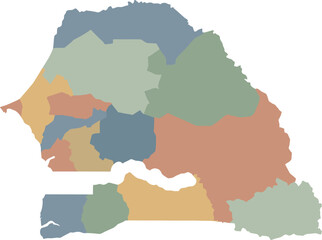 Fototapeta premium Senegal map vector regions colorful administrative west africa geography