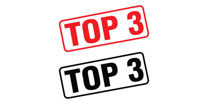 Top 3 ranking labels in red and black isolated on white background
