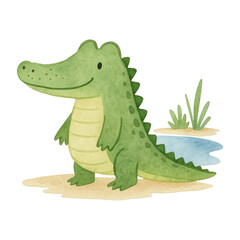 Obraz premium PNG Cute crocodile by the water