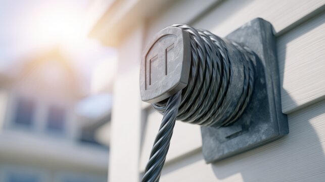 Close up of thick black electrical cable for residential service