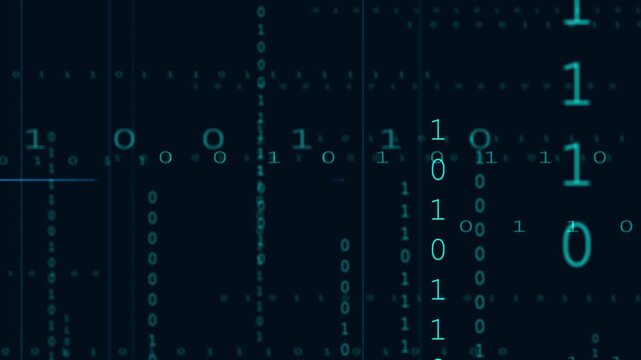 Digital Binary World: A digital realm where streams of binary code cascade, revealing the intricate dance of ones and zeros that shape the modern world. Illustrating the essence of data, information.
