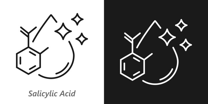 Salicylic Acid Line Icon, Skincare Ingredient, Acne Treatment and Cosmetic Symbol