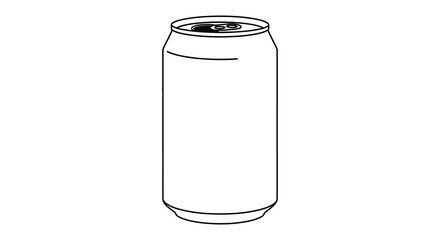 A simple black and white line drawing depicts a standard aluminum beverage can standing upright on a plain background high quality © Tushar02