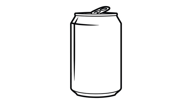 A simple black and white line drawing depicts a standard aluminum beverage can with its pull tab open high quality professional