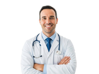 Fototapeta premium Smiling doctor portrait isolated on transparent background
