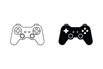 Dual gamepad controllers outline and solid black vector illustration © tarustock